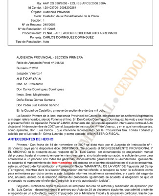 Auto Audiencia Provincial De Castellón De 9 De Septiembre De 2008