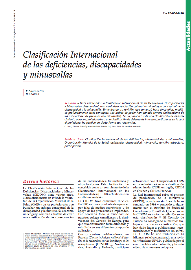 Clasificación Internacional De Deficiencias, Discapacidad Y Minusvalías (Geneva: World Health Organization, 1980)