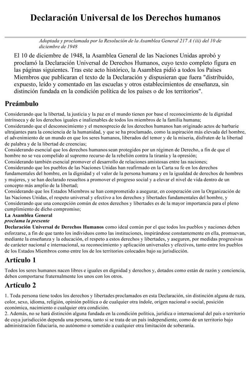 Declaración Universal De Los Derechos Humanos 1948