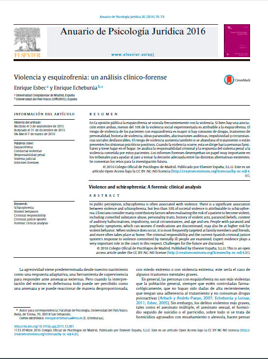Violencia Y Esquizofrenia: Un Análisis Clínico-forenseEnrique
