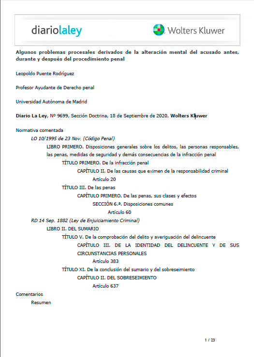 Algunos Problemas Procesales Derivados De La Alteración Mental Del Acusado Antes, Durante Y Después Del Procedimiento Penal