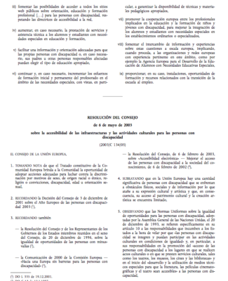 Resolución Consejo 6 Mayo 2003 Sobre Accesibilidad De Infraestructuras Y Actividades Culturales Para Personas Con Discapacidad (2003/C 134/05)