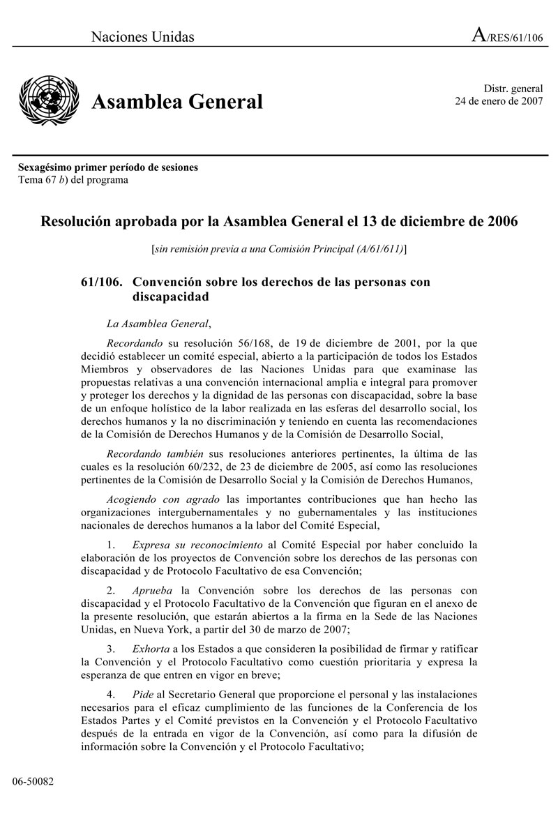 Convención ONU Sobre Derechos De Personas Con Discapacidad 2006