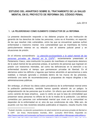 Informe Del Ararteko Sobre Los Enfermos Mentales Ante La Reforma Del Código Penal De 2014