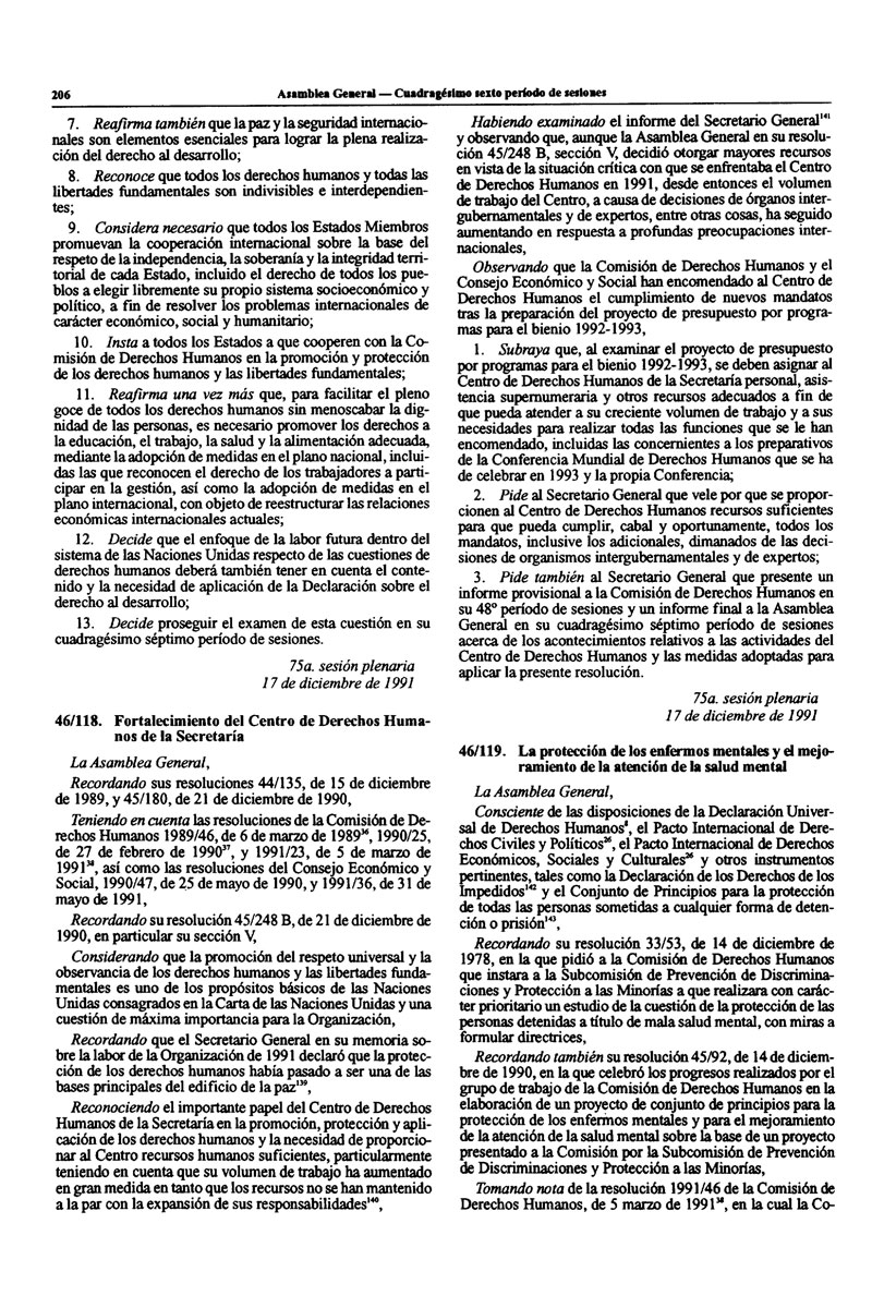 Principios ONU Para La Protección De Los Enfermos Mentales 1991