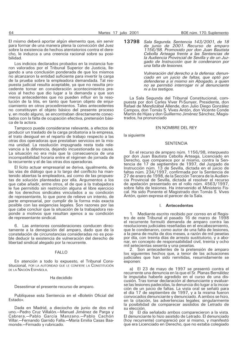 Sentencia Del Tribunal Constitucional 143_2001