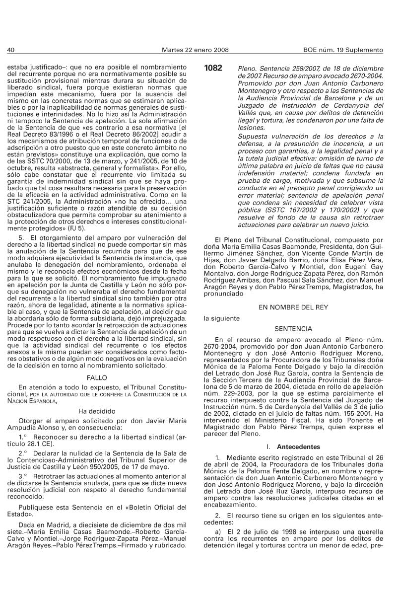 Sentencia Del Tribunal Constitucional 258 – 2007