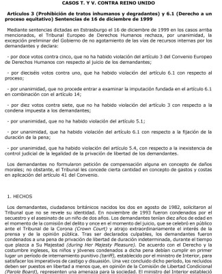 STEDH Caso T Y V Contra Reino Unido, De 16 De Diciembre De 1999